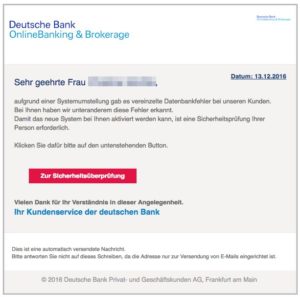 Vorsicht E-Mail "Achtung - Kontoprobleme" der Deutschen Bank ist Phishing