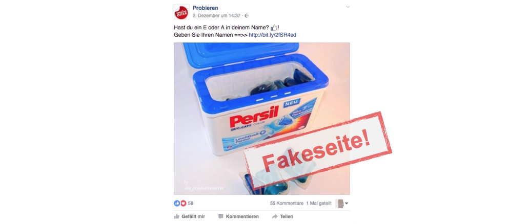 Die Seite Probieren auf Facebook ist eine Fakeseite