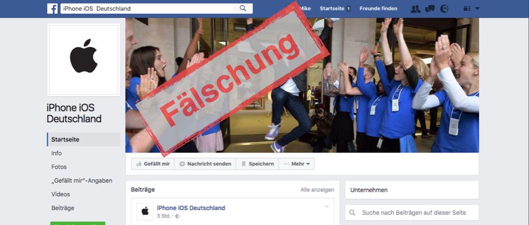 Facebook Seiten von Apple-fake