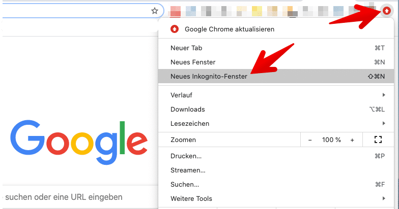 Google Chrome Inkognito-Fenster oeffnen