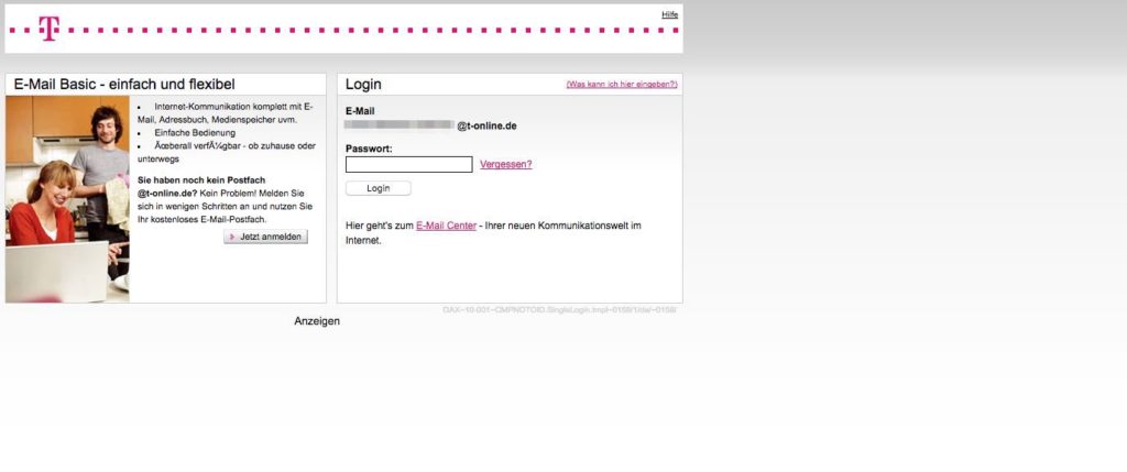 Phishing-Webseite Telekom Login