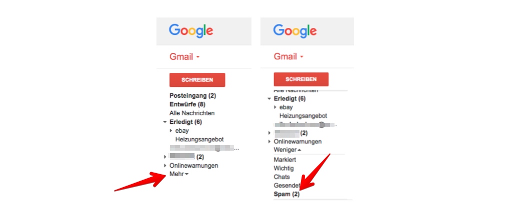 Gmail Spam Ordner aufrufen