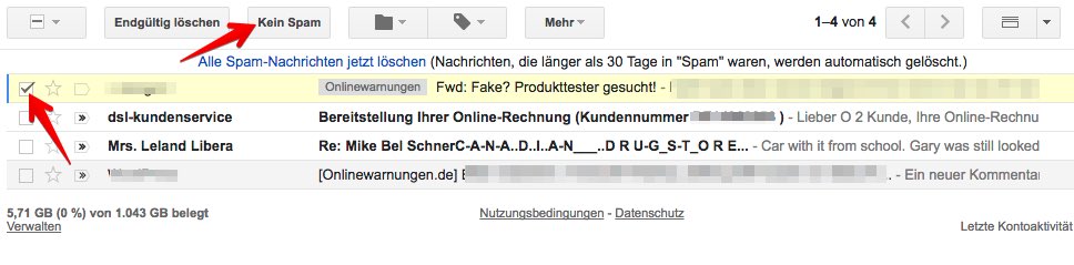 Gmail Spam Zuordnung aufheben