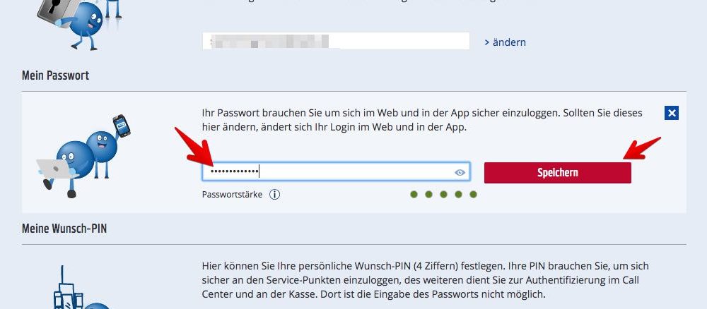 4. Geben Sie das neue Passwort ein und bestätigen Sie Ihre Wahl mit einem Klick auf „Speichern“. Das neue Kennwort ist sofort gültig.  (Quelle: Screenshot/payback.de)