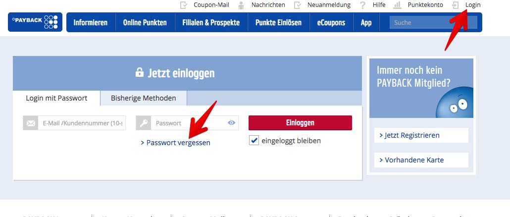 Payback Passwort vergessen