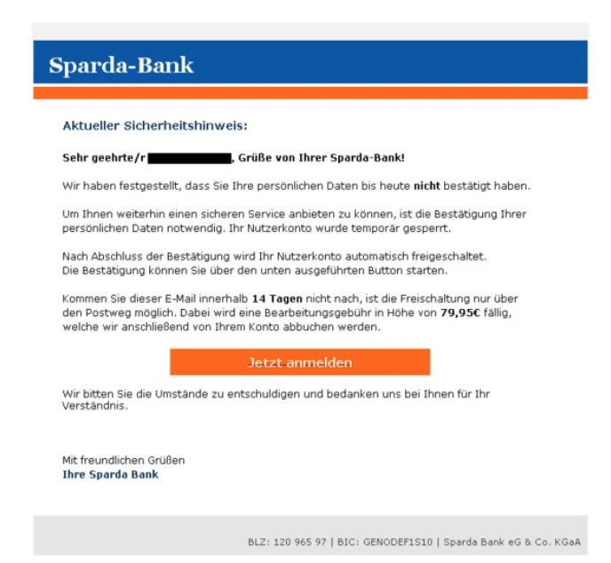 Sparda-Bank: Kunden erhalten Phishing-Mail