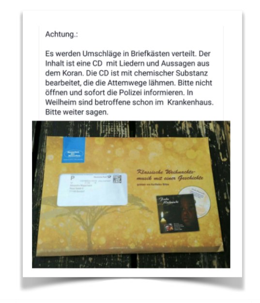 WhatsApp Kettenbrief vergiftete CD Briefumschlag