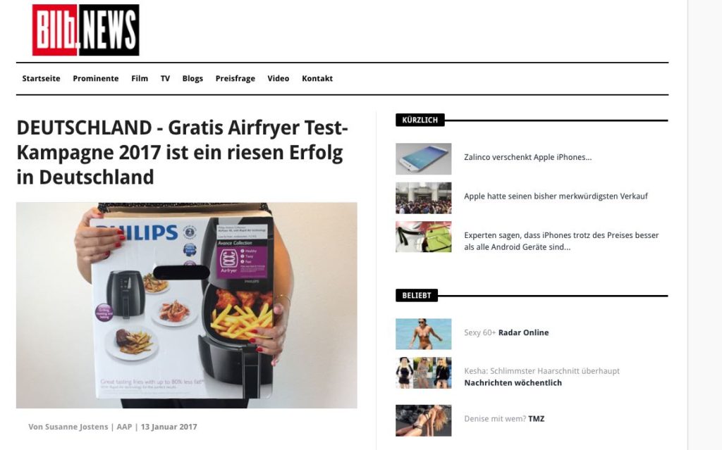 DEUTSCHLAND - Gratis Airfryer Test-Kampagne 2017 ist ein riesen Erfolg in Deutschland ist ein Fake