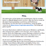 E-Mail mit Testaktion für Ben & Jerrys Eiscreme