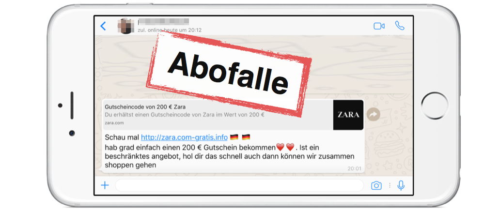 WhatsApp Abofalle 200 Euro Gutschein von Zara