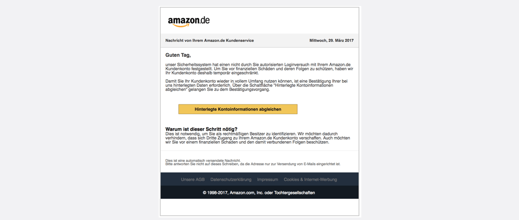 2017-03-30 Amazon Spam Phishing Nachricht vom Kundenservice