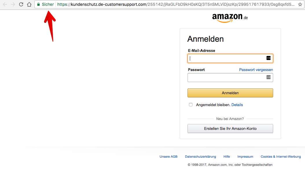 Amazon Phishing Webseite Anmeldung