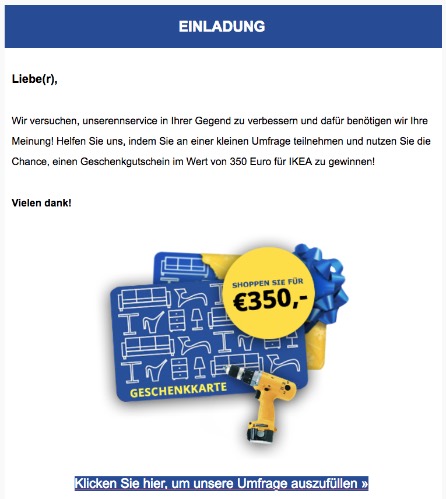 E-Mail IKEA Gewinnspiel 350 Euro Geschenkkarte