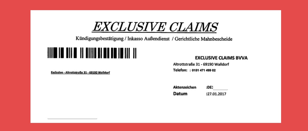 Mahnungen von Exclusive Claims BVVA