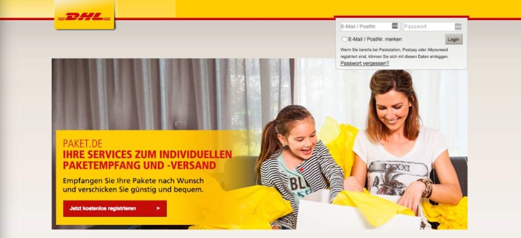 Phishing-Webseite paket-dhl.de