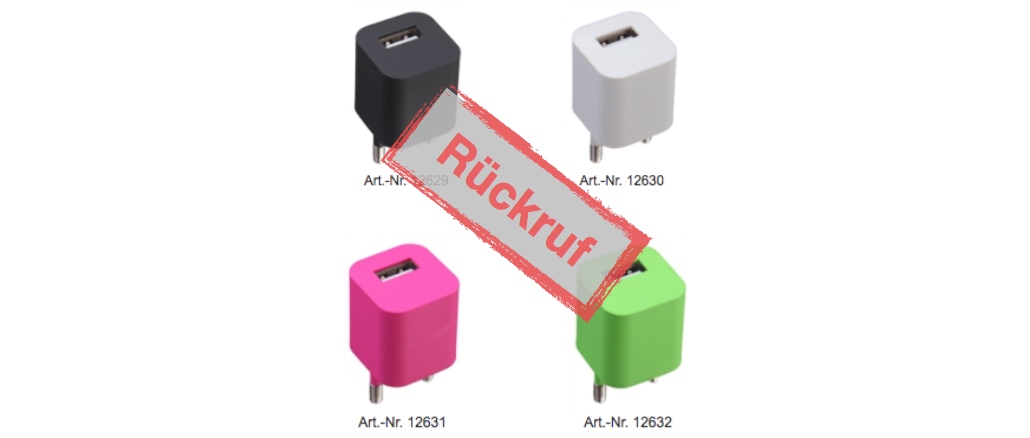 Rückruf USB-Ladestecker Stromschlaggefahr