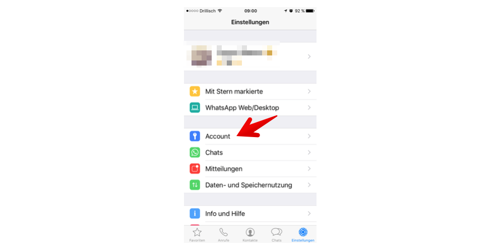 Anschließend klicken Sie auf den Punkt „Account“. (Screenshot)