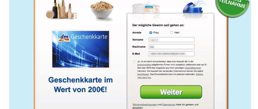 Achtung-E-Mail-dm-drogerie-markt-Gutschein-für-ist-Gewinnspiel-von-Datensammlern