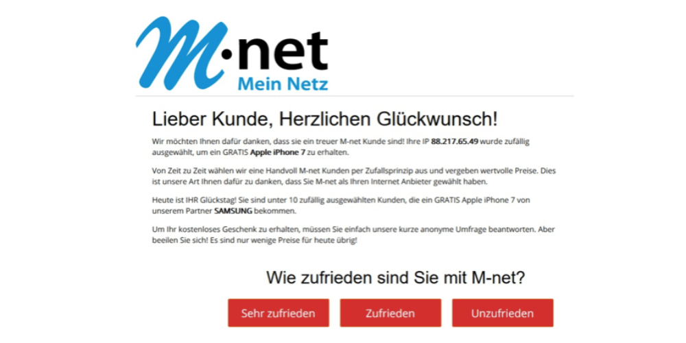 Hier wird der Internetprovider M-Net vorgeschoben. Auch der hat mit dieser Aktion nichts zu tun. (Screenshot)