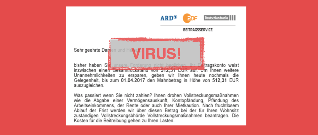 E-Mail Beitragsservice Zahlungsaufforderung Viruswarnung