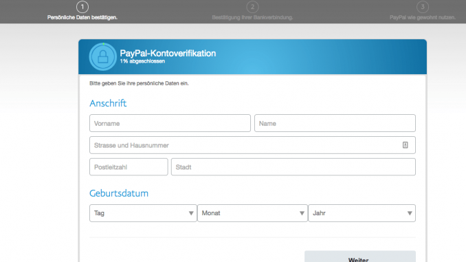 Fake PayPal-Kontoverifikation Phishing