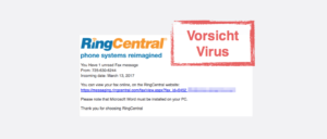 Viruswarnung RingCentral Faxnachricht