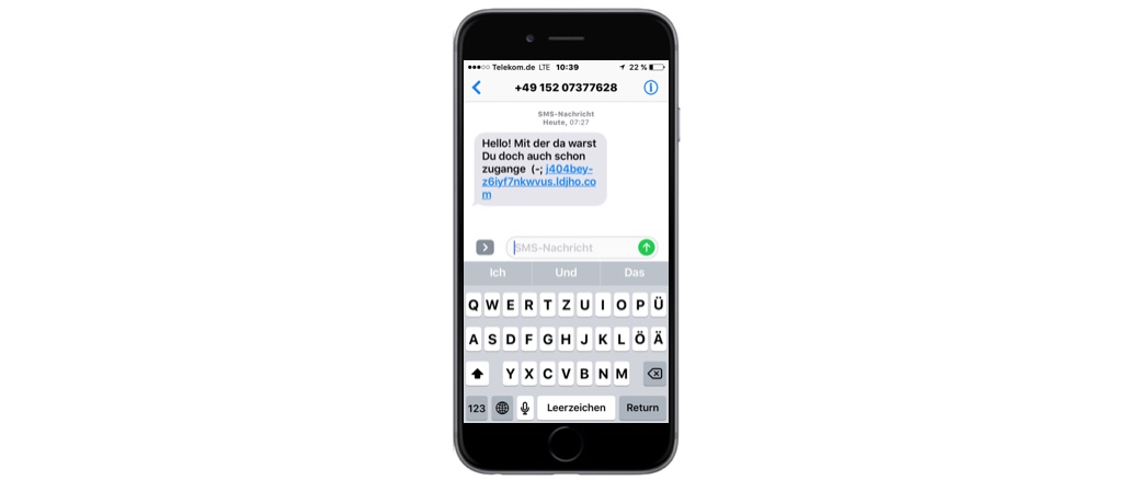 Vorsicht bei SMS: "Hello! Mit der da warst Du doch auch schon zugange" - nicht anklicken