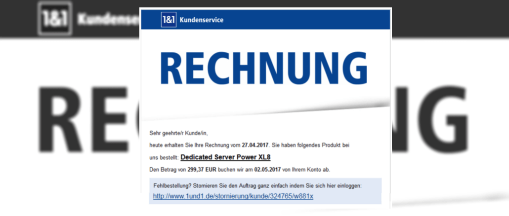 1und1 Rechnung Phishing-Angriff