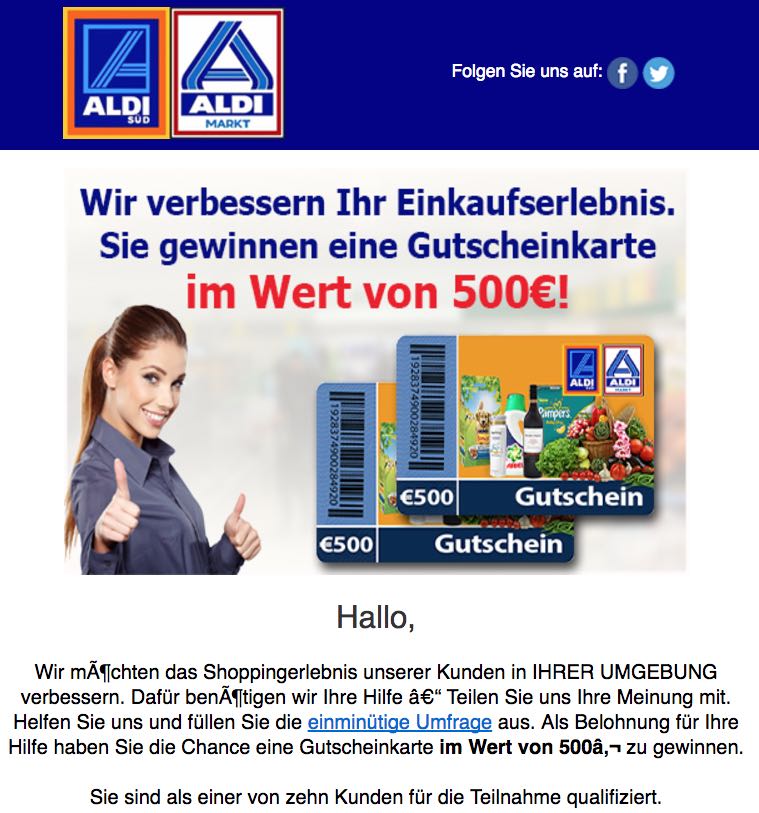 2017-05-18 Gewinnspiel Spam im Namen von Aldi