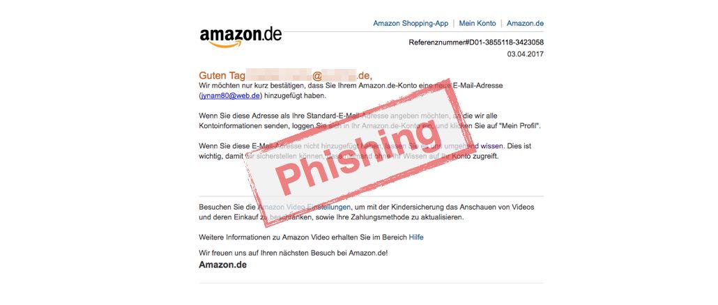 Amazon E-Mail "Sie haben Ihrem Amazon.de-Konto eine neue E-Mail-Adresse hinzugefügt" ist Phishing