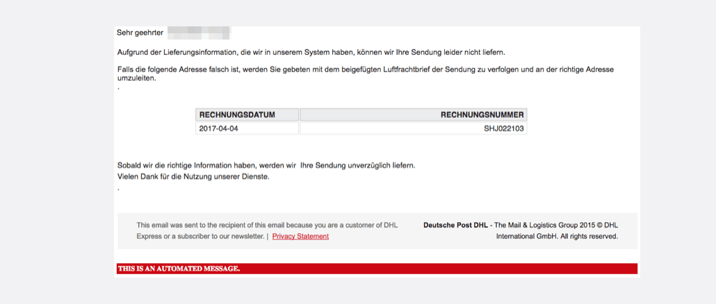 DHL E-Mail mit Virus RAR-Datei