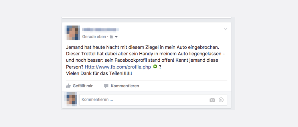 Facebook Kettenbrief Post Einbruch Auto