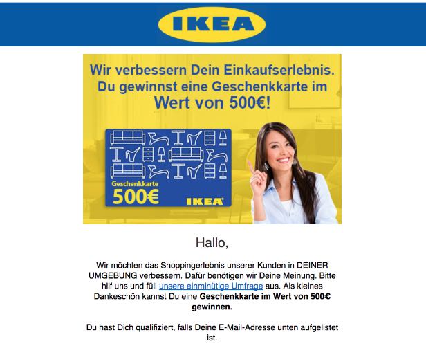 Gewinnspiel Werbung IKEA 500 Euro Geschenkkarte