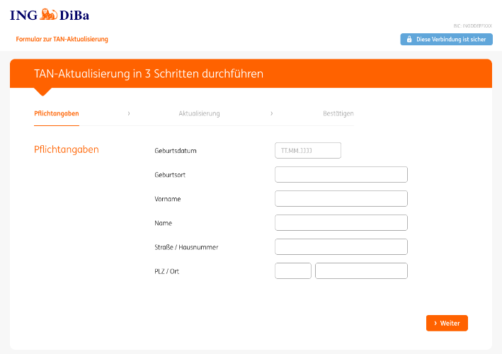 Ing-DiBa gefälschte Webseite