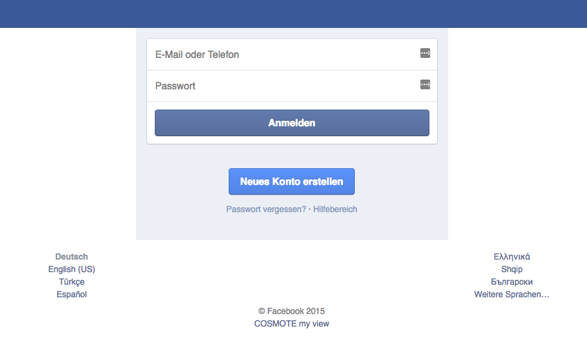 Phishing-Webseite Facebook