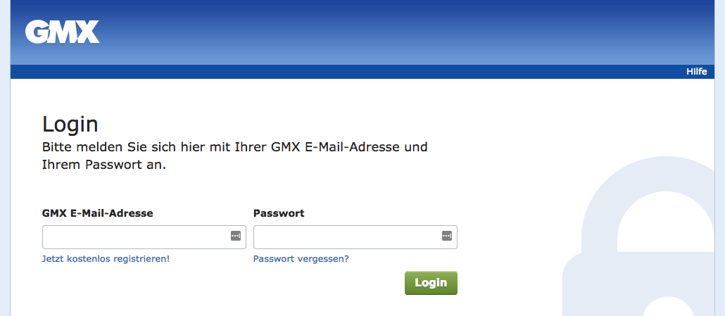 Phishing Webseite GMX Anmeldung