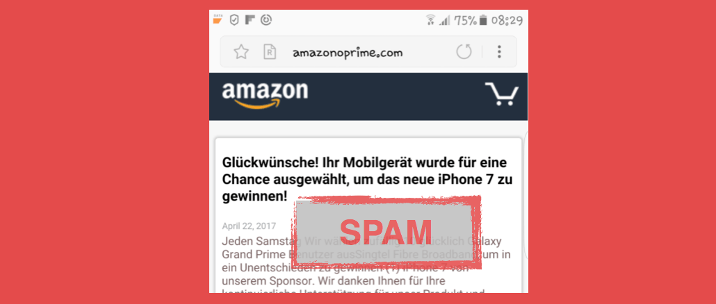 amazonoprime.com Spam Werbung Popup Fenster