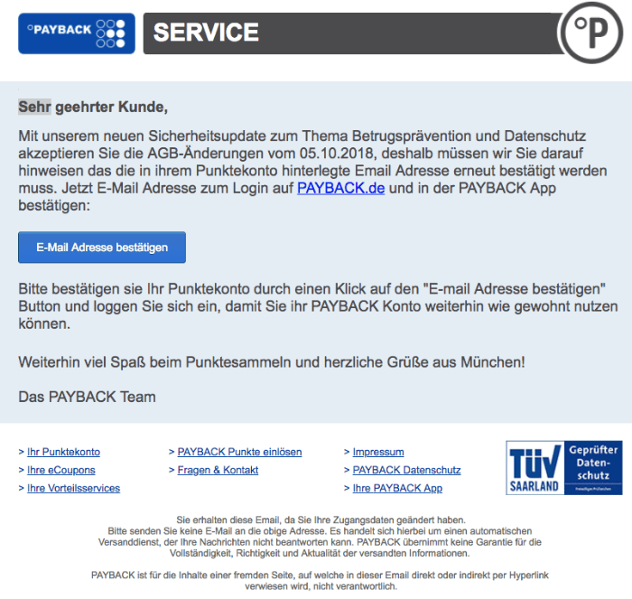 2018-10-08 Payback Fake-Mail Spam PAYBACK SICHERHEITSUPDATE