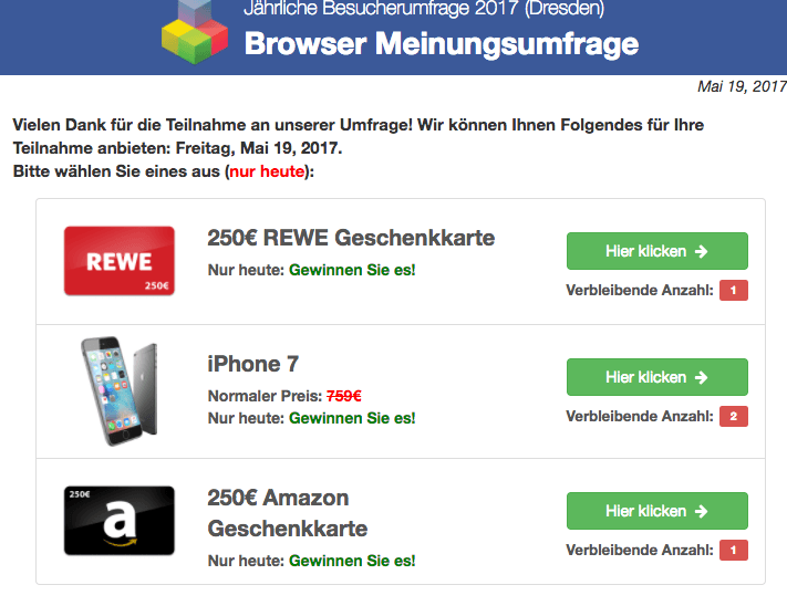 Browser Meinungsumfrage Geschenk aussuchen