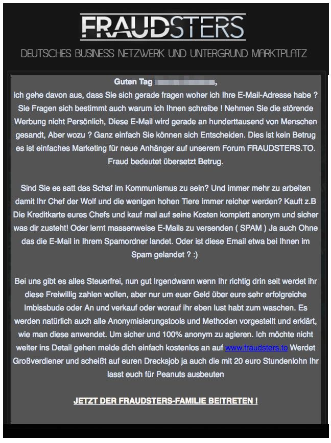 E-Mail Werbung für fraudsters.to