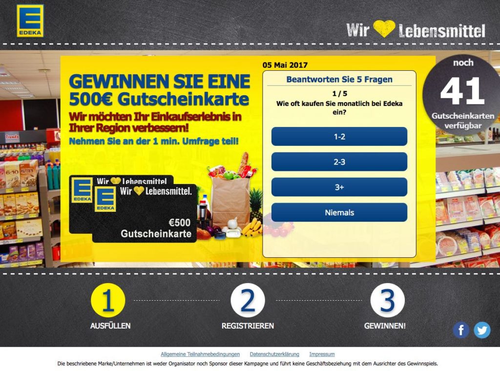 Edeka Gewinnspiel 500 Euro Gutschein 2022 Vorsicht: Datensammler verlost 500 Euro Edeka Gutscheinkarte