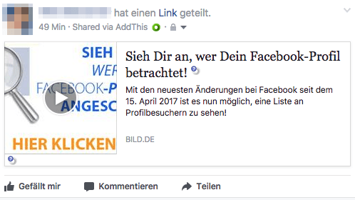 Facebook Spam Beitrag Sieh Dir an wer Dein Facebook-Profil betrachtet