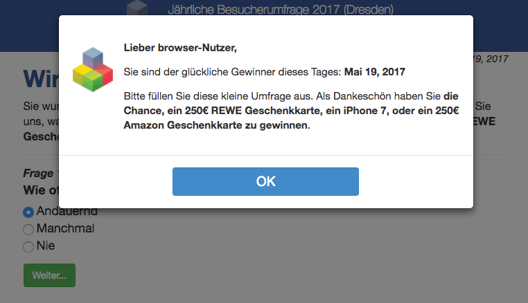 Fake Gewinn Nachricht im Browser