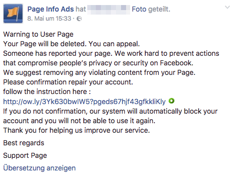 Fake-Post einer betrügerischen Facebookseite