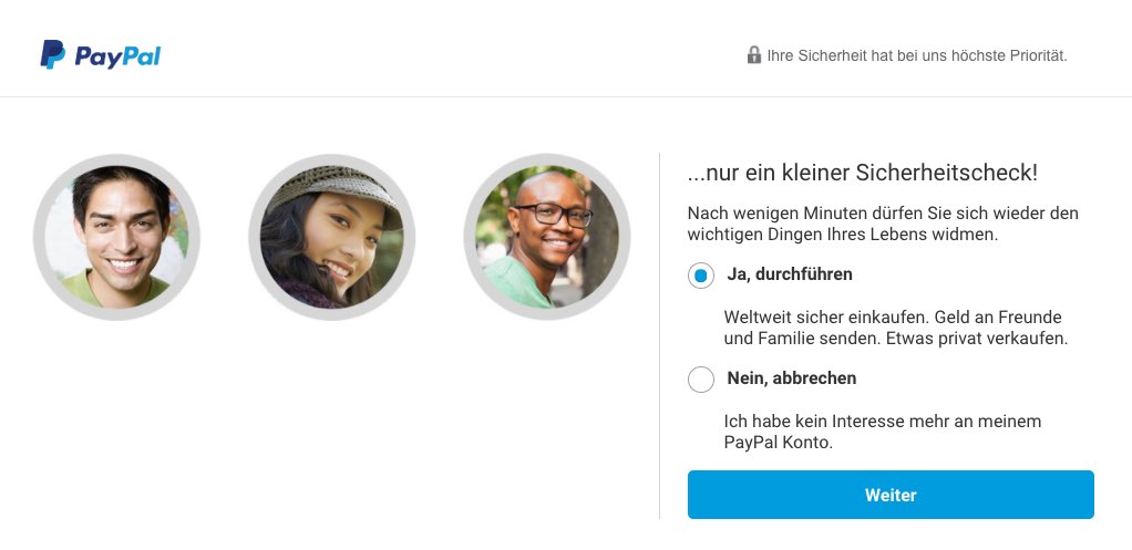 Fake Sicherheitscheck im Namen von PayPal