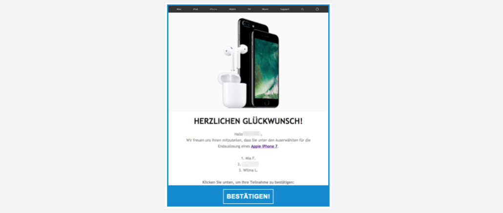 Gewinnspiel iPhone 7 Spam Werbung