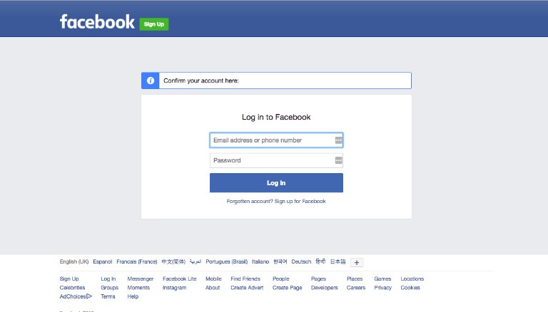 Phishing-Webseite ausserhalb von Facebook