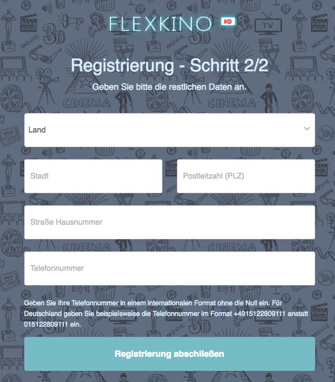 Registrierung flexkino.com