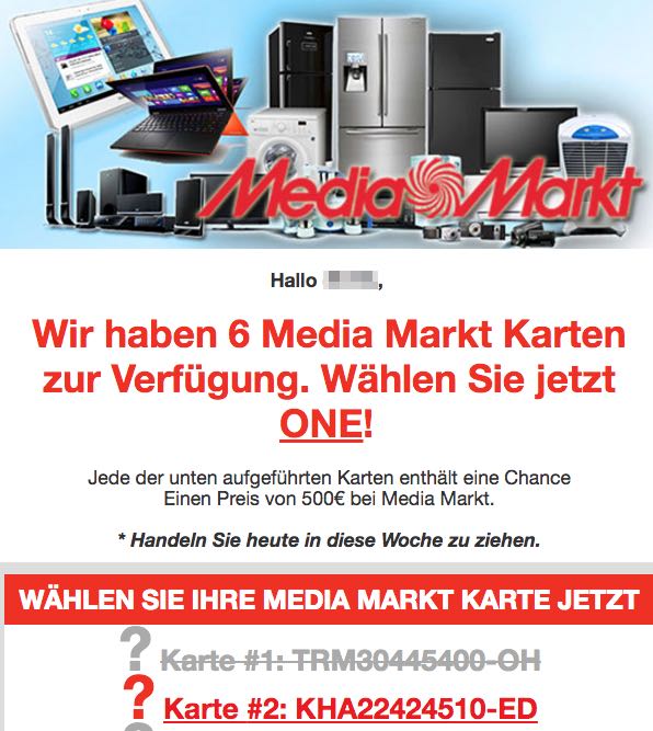 Spam Mail im Namen von Media Markt