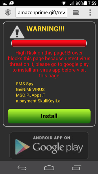 amazonprime.gift Virus Install Fake Software
